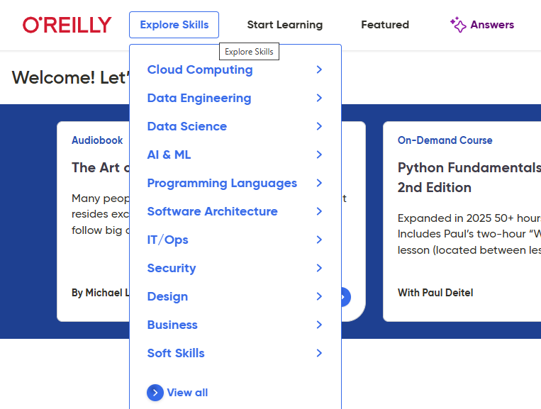 Screenshot of O'Reilly for Higher Education Landing Page
