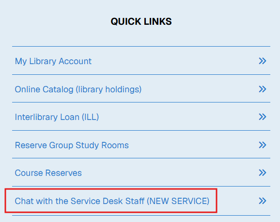 screenshot of quick links from library website